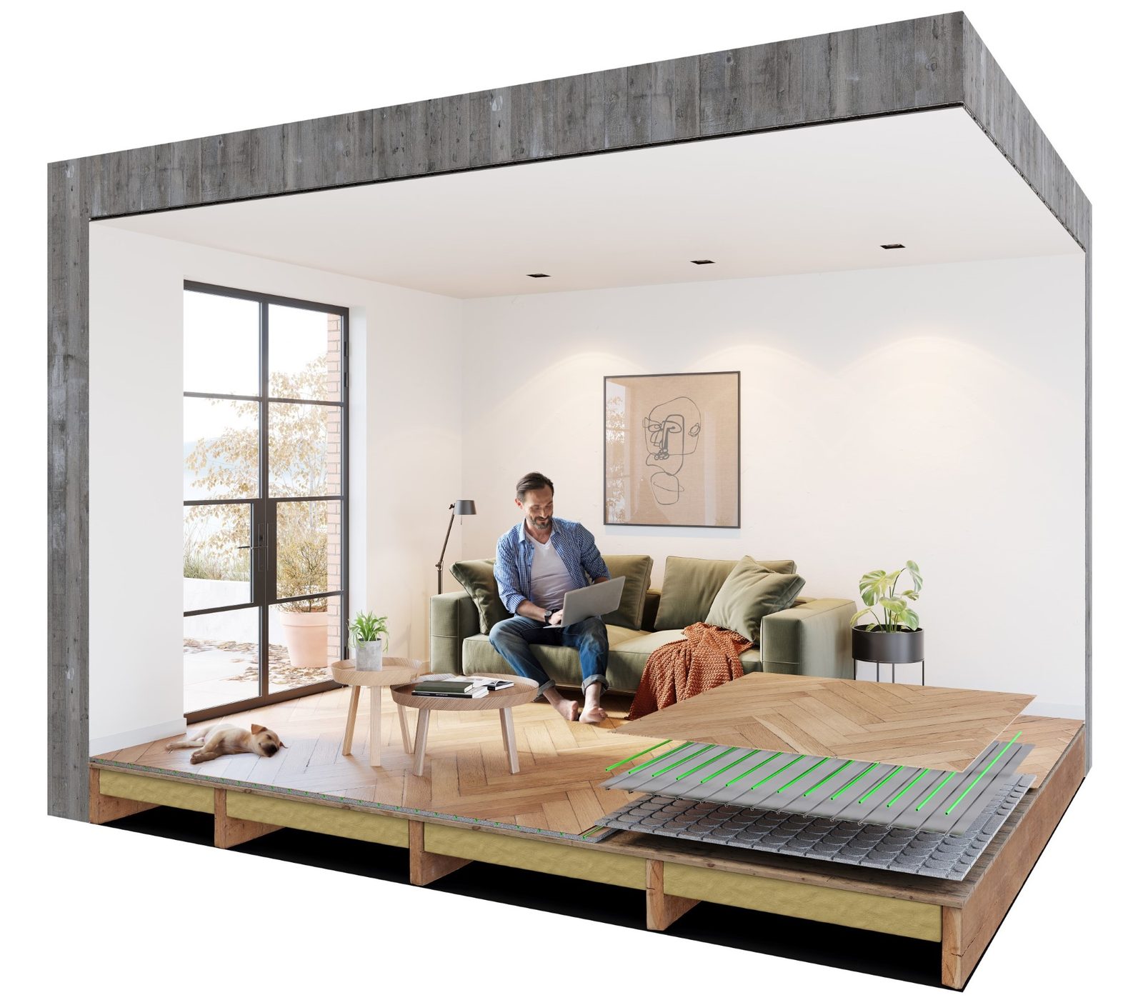 Opbouwschema SpeeTherm op een houten ondergrond